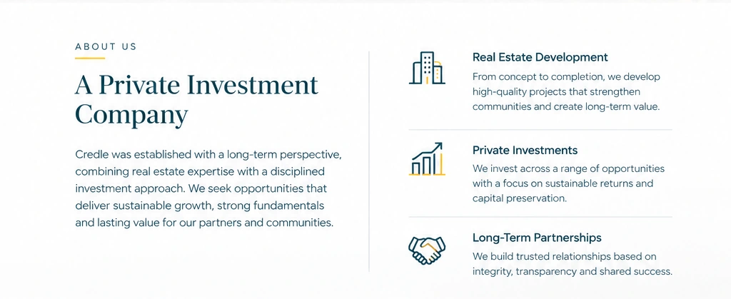 About us. Credle is a private investment company combining real estate expertise with disciplined investing, private investments and long-term partnerships.